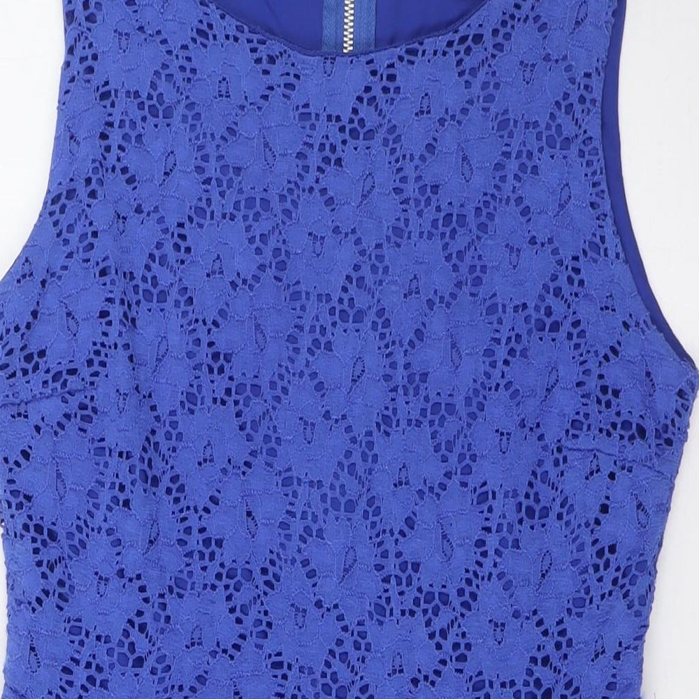 Mela Loves London Womens Blue Polyester A-Line Size 12 Boat Neck Zip