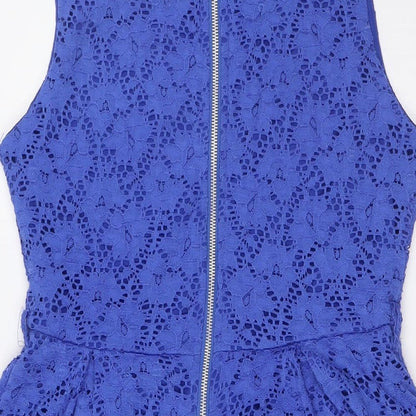 Mela Loves London Womens Blue Polyester A-Line Size 12 Boat Neck Zip