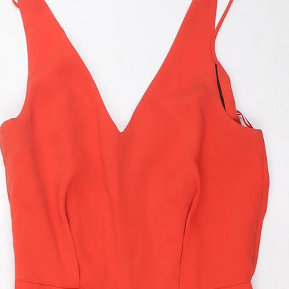 Topshop Womens Red Polyester Playsuit One-Piece Size 8 Zip - Lace Back