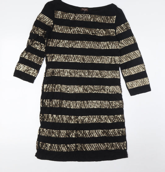 Phase Eight Womens Black Viscose Mini Size 12 Round Neck - Sequins