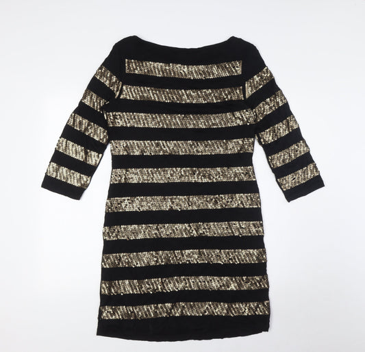 Phase Eight Womens Black Viscose Mini Size 12 Round Neck - Sequins