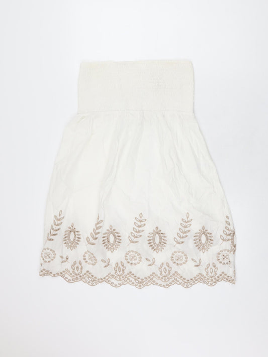 NEXT Womens White Floral Cotton Shift Size 10 Off the Shoulder Pullover