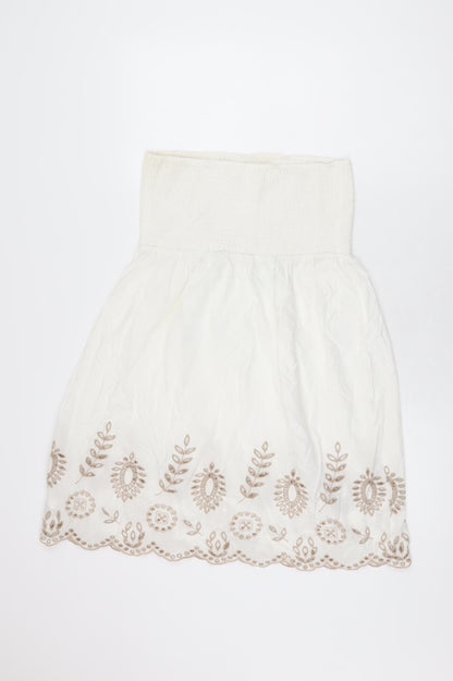 NEXT Womens White Floral Cotton Shift Size 10 Off the Shoulder Pullover