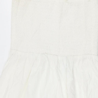 NEXT Womens White Floral Cotton Shift Size 10 Off the Shoulder Pullover