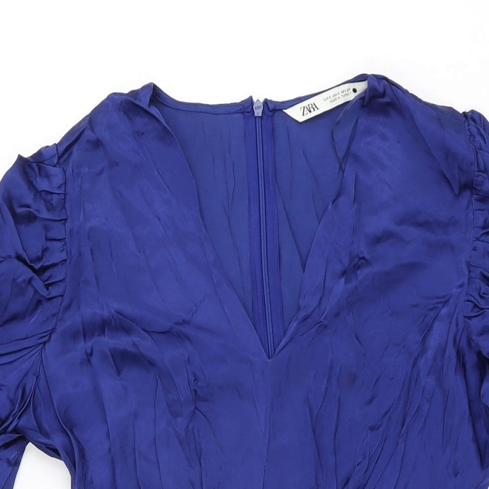 Zara Womens Blue Viscose Playsuit One-Piece Size S L3 in Zip