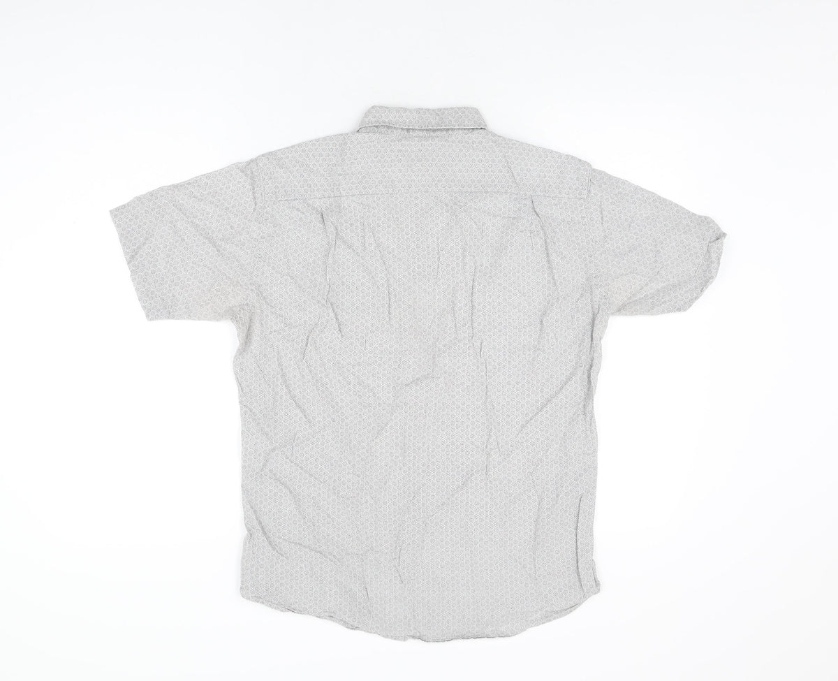 Uniqlo Mens Grey Geometric Cotton Button-Up Size S Collared Button