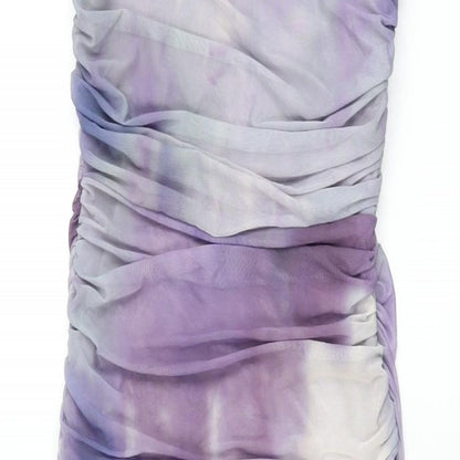 Zara Womens Purple Geometric Polyester Bodycon Size XS One Shoulder Zip