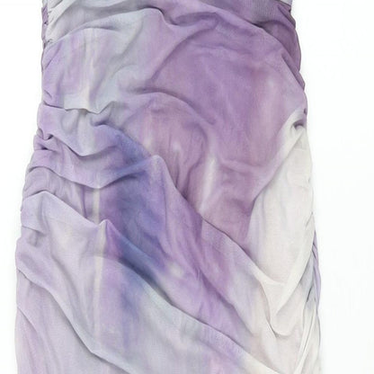 Zara Womens Purple Geometric Polyester Bodycon Size XS One Shoulder Zip