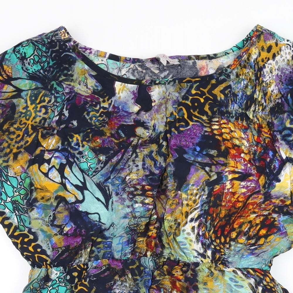 Be Beau Womens Multicoloured Geometric Viscose Mini Size 12 Round Neck Pullover