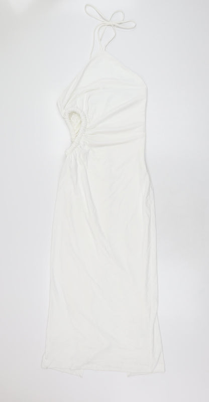 Zara Womens White Polyester Bodycon Size S Halter Zip