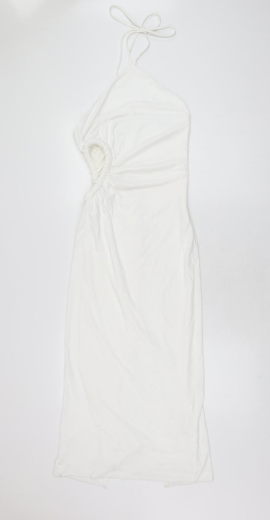Zara Womens White Polyester Bodycon Size S Halter Zip