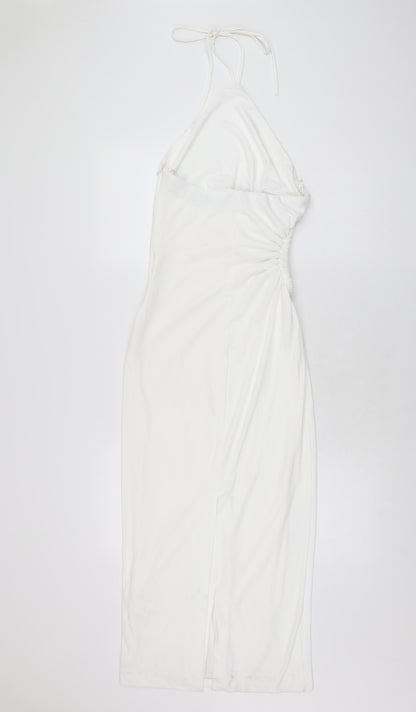 Zara Womens White Polyester Bodycon Size S Halter Zip
