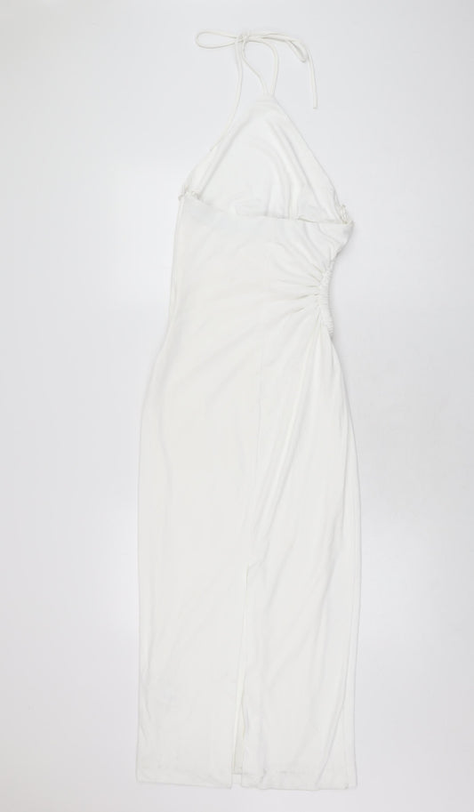 Zara Womens White Polyester Bodycon Size S Halter Zip
