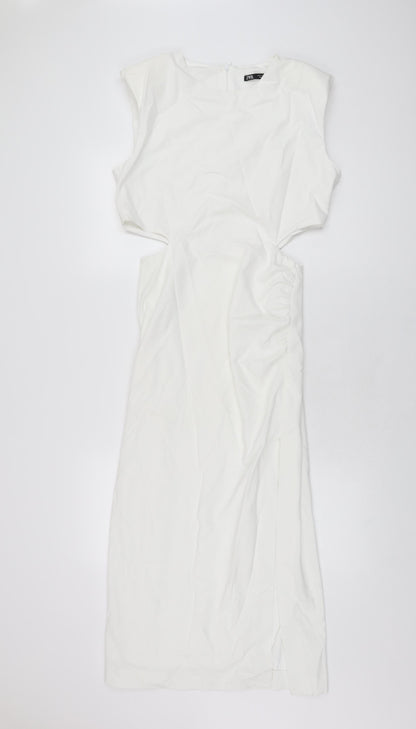 Zara Womens White Polyester Bodycon Size S Round Neck Zip