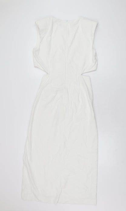 Zara Womens White Polyester Bodycon Size S Round Neck Zip