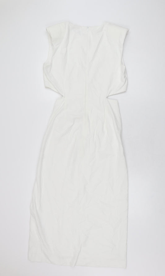 Zara Womens White Polyester Bodycon Size S Round Neck Zip