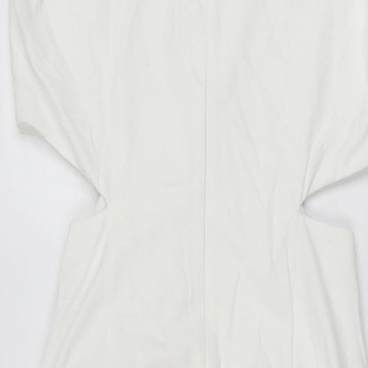 Zara Womens White Polyester Bodycon Size S Round Neck Zip