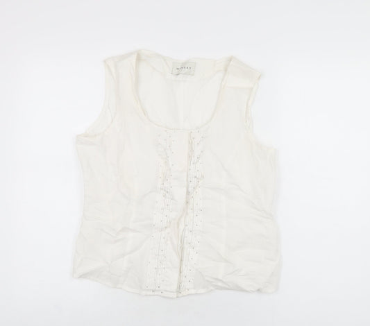 Minuet Womens White Ramie Basic Button-Up Size 12 Scoop Neck