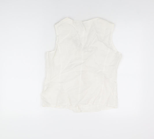 Minuet Womens White Ramie Basic Button-Up Size 12 Scoop Neck