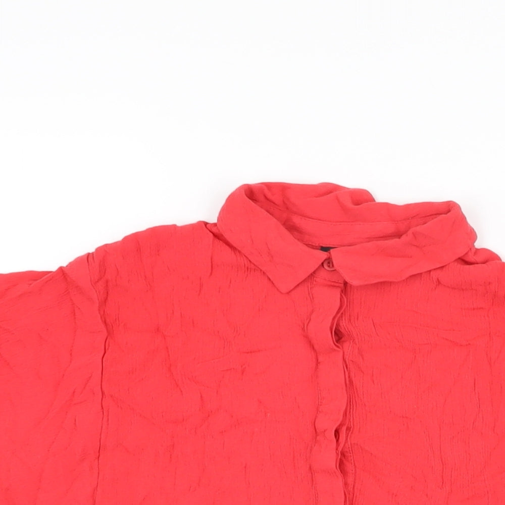 Womens UK Size 8 Topshop Red Basic Button-Up