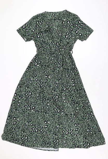 Gini London Womens Green Animal Print Polyester A-Line Size S V-Neck Pullover - Size S/M