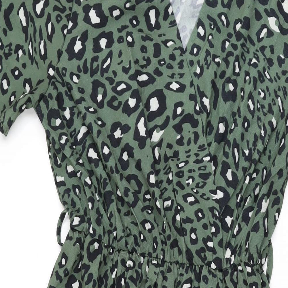 Gini London Womens Green Animal Print Polyester A-Line Size S V-Neck Pullover - Size S/M