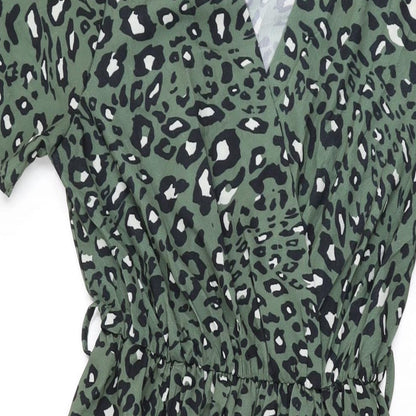 Gini London Womens Green Animal Print Polyester A-Line Size S V-Neck Pullover - Size S/M