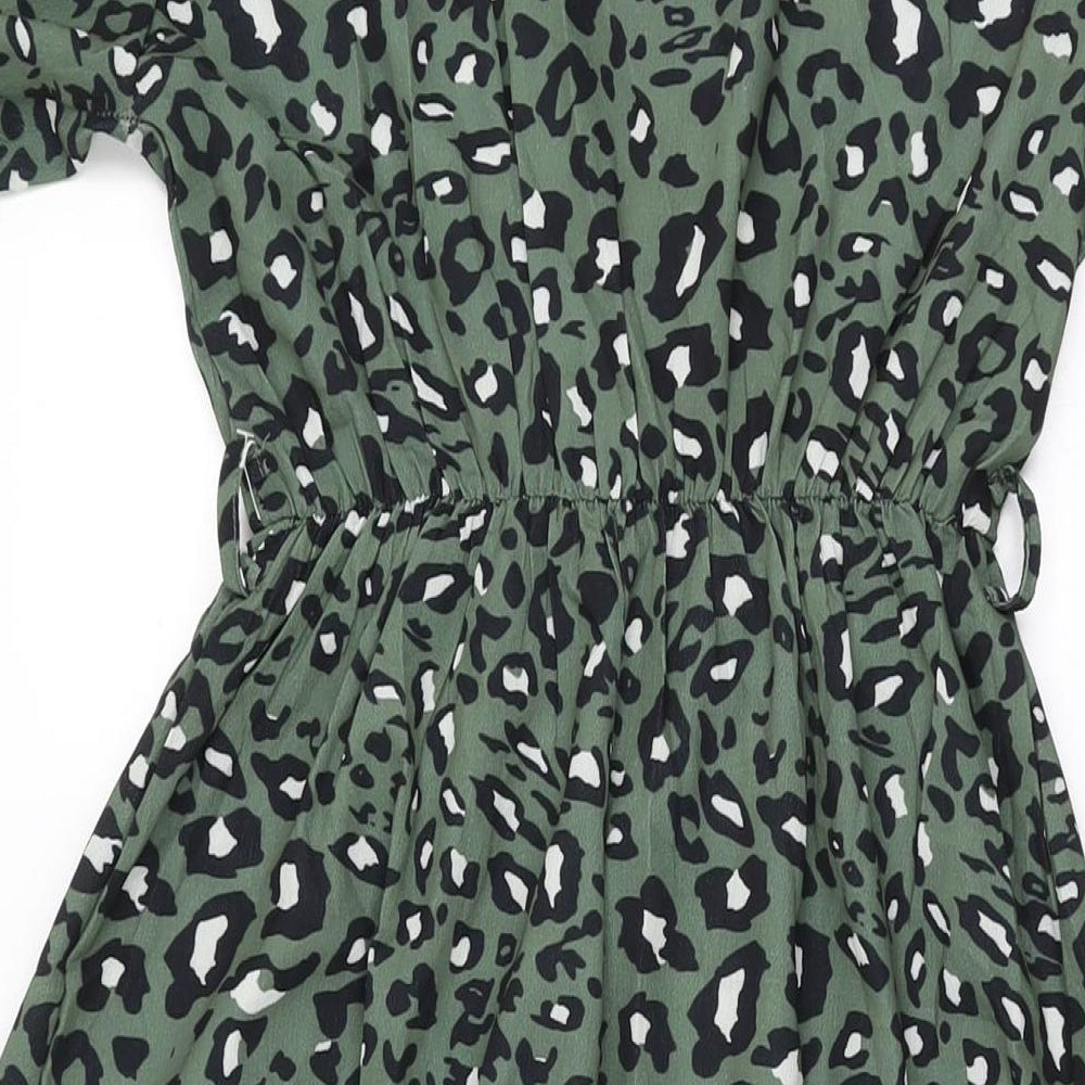 Gini London Womens Green Animal Print Polyester A-Line Size S V-Neck Pullover - Size S/M