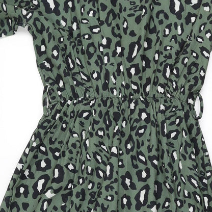 Gini London Womens Green Animal Print Polyester A-Line Size S V-Neck Pullover - Size S/M