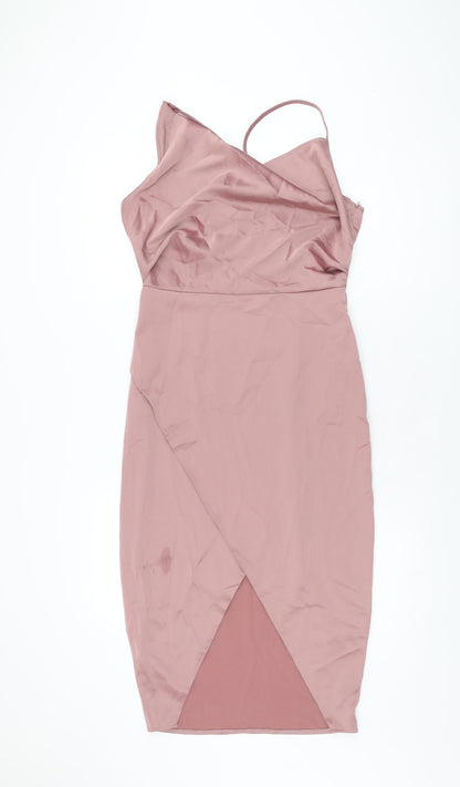 Missguided Womens Pink Polyester Bodycon Size 10 Cowl Neck Zip