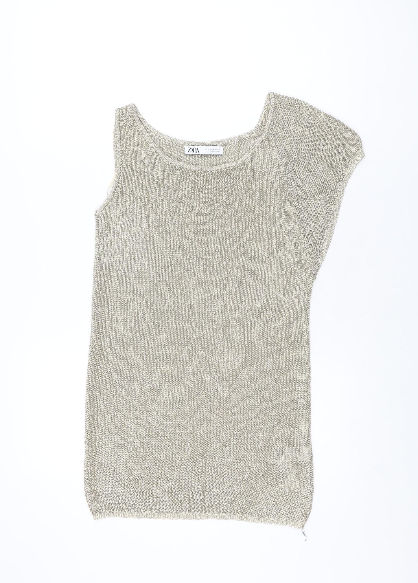 Womens UK Size S Zara Gold Basic T-Shirt