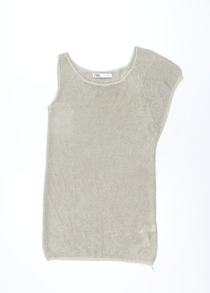 Womens UK Size S Zara Gold Basic T-Shirt