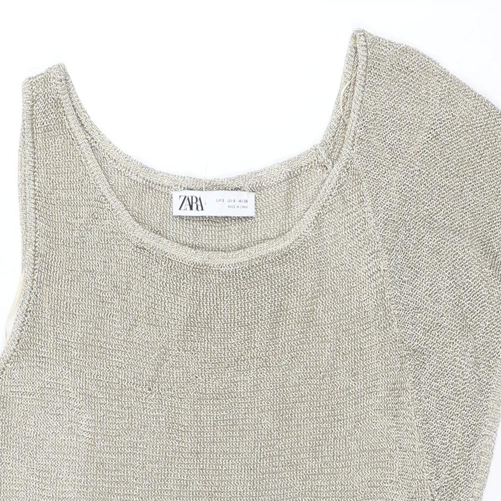 Womens UK Size S Zara Gold Basic T-Shirt