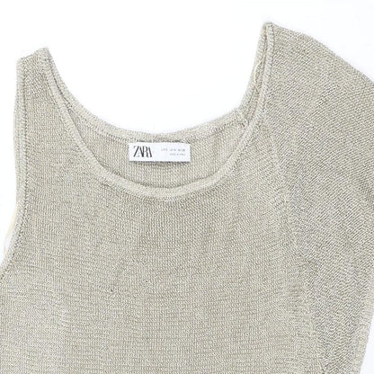 Womens UK Size S Zara Gold Basic T-Shirt
