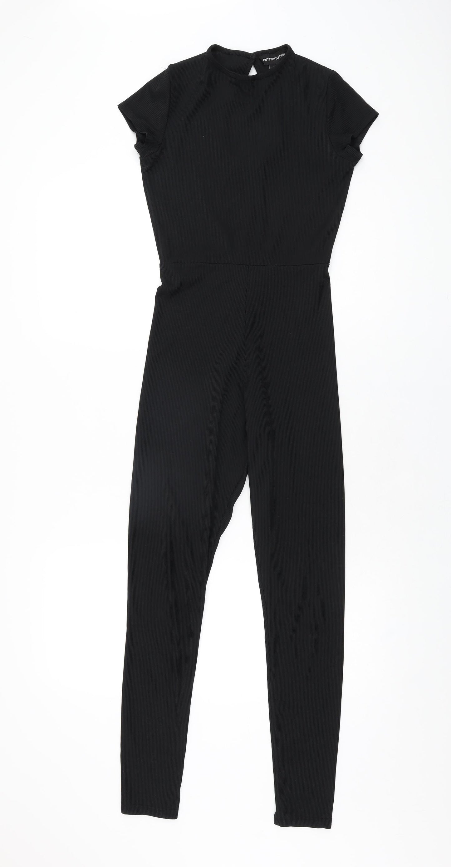 PRETTYLITTLETHING Womens Black Polyester Jumpsuit One-Piece Size 4 L28 in Button
