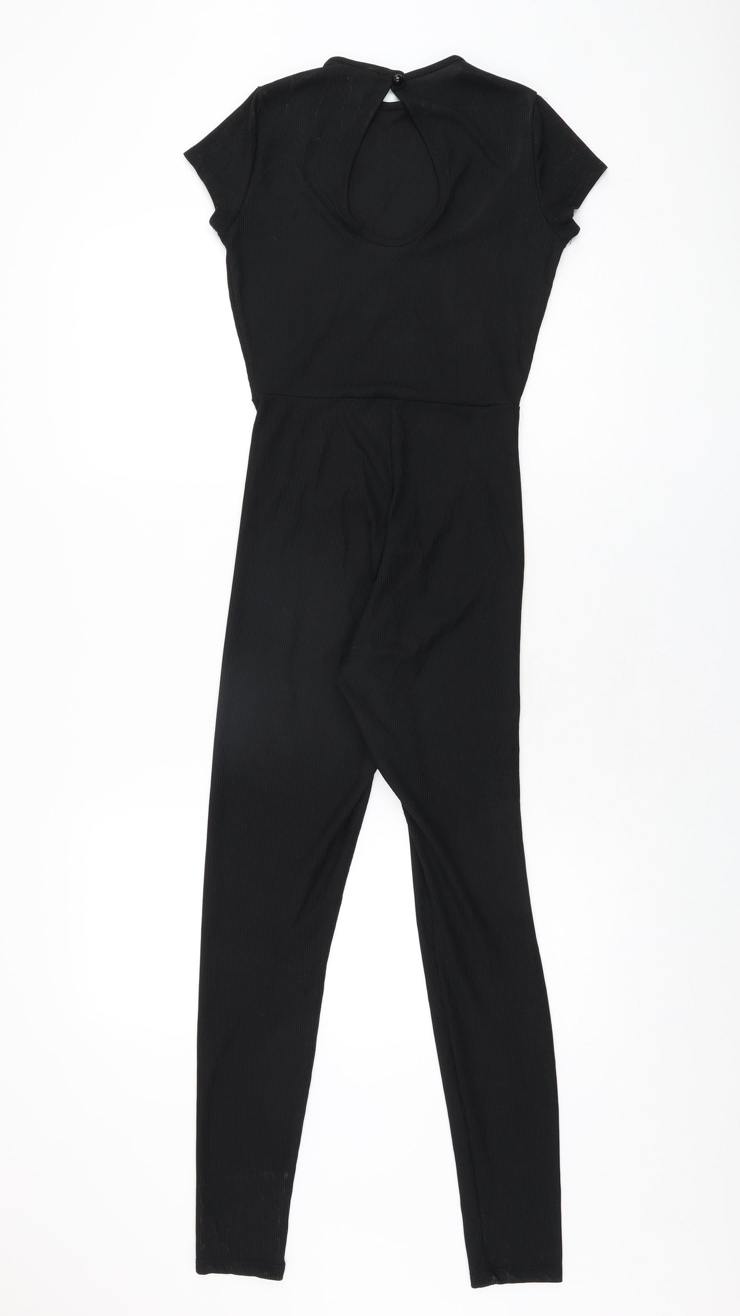 PRETTYLITTLETHING Womens Black Polyester Jumpsuit One-Piece Size 4 L28 in Button