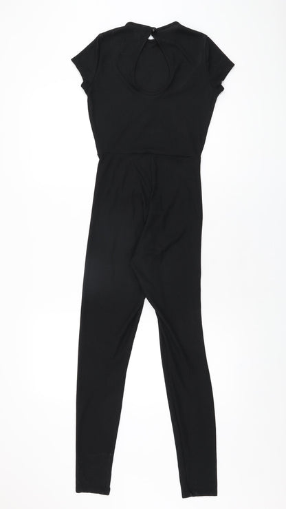 PRETTYLITTLETHING Womens Black Polyester Jumpsuit One-Piece Size 4 L28 in Button