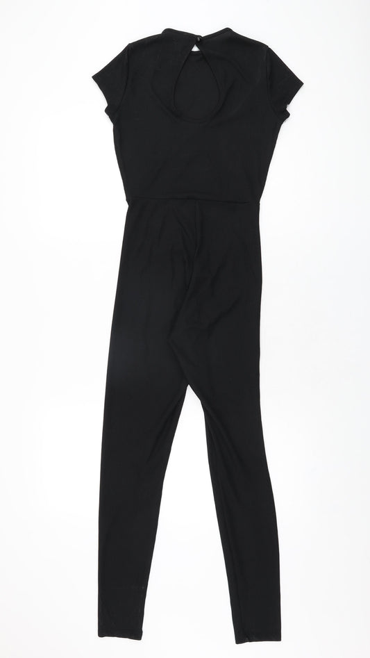 PRETTYLITTLETHING Womens Black Polyester Jumpsuit One-Piece Size 4 L28 in Button