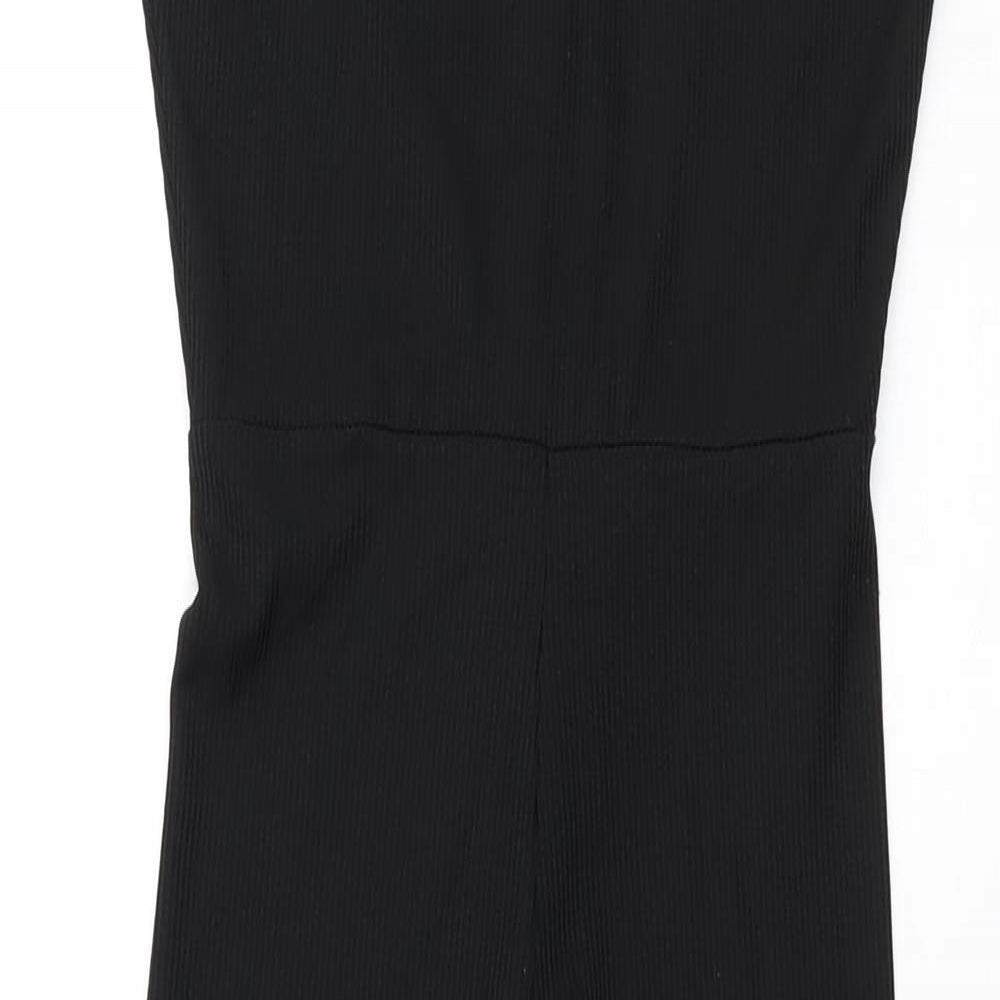 PRETTYLITTLETHING Womens Black Polyester Jumpsuit One-Piece Size 4 L28 in Button