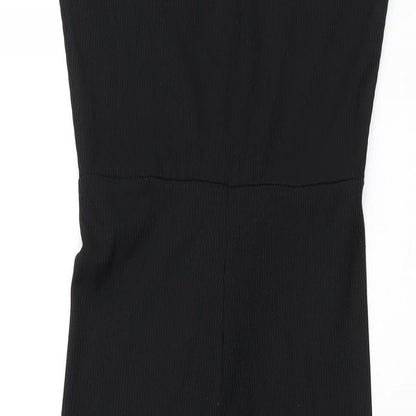 PRETTYLITTLETHING Womens Black Polyester Jumpsuit One-Piece Size 4 L28 in Button
