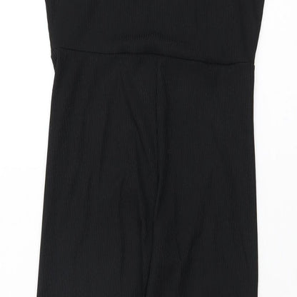 PRETTYLITTLETHING Womens Black Polyester Jumpsuit One-Piece Size 4 L28 in Button