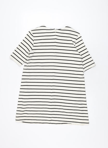 H&M Womens White Striped Viscose Shift Size S Round Neck Zip