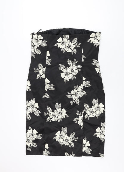 Principles Womens Black Floral Polyester Mini Size 16 Off the Shoulder Zip