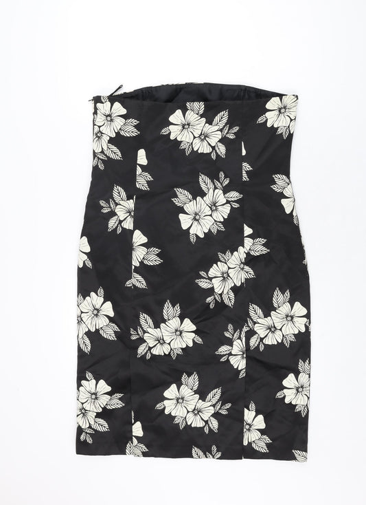 Principles Womens Black Floral Polyester Mini Size 16 Off the Shoulder Zip