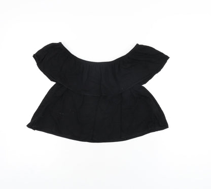 Topshop Womens Black Polyester Cropped T-Shirt Size 8 Off the Shoulder
