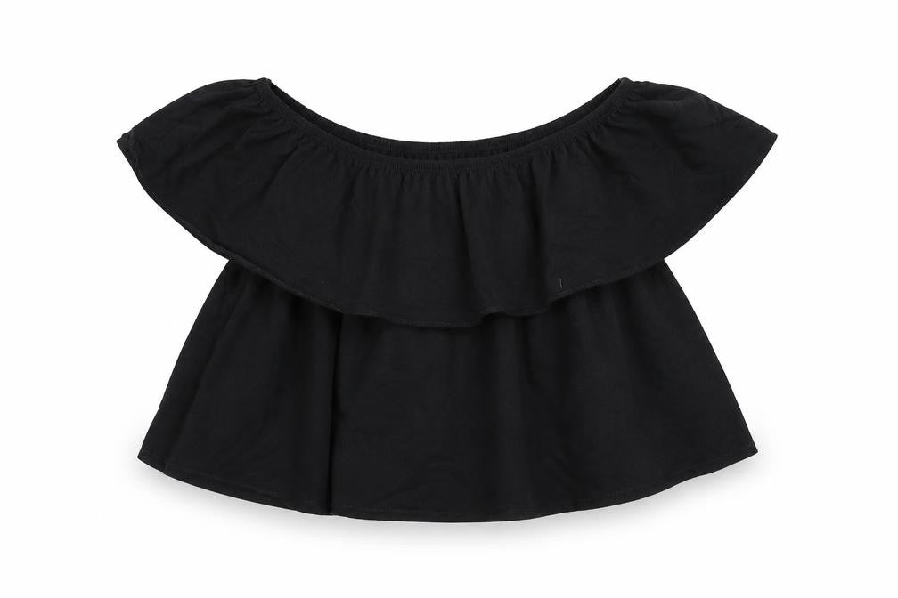 Topshop Womens Black Polyester Cropped T-Shirt Size 8 Off the Shoulder