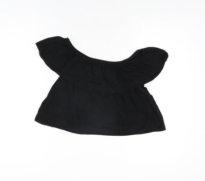 Topshop Womens Black Polyester Cropped T-Shirt Size 8 Off the Shoulder