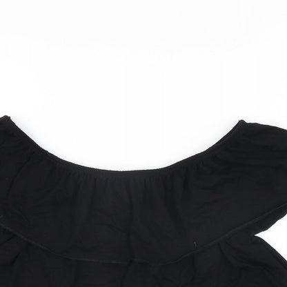 Topshop Womens Black Polyester Cropped T-Shirt Size 8 Off the Shoulder
