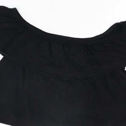 Topshop Womens Black Polyester Cropped T-Shirt Size 8 Off the Shoulder