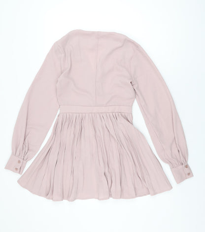 Missguided Womens Pink Polyester Skater Dress Size 4 V-Neck Button